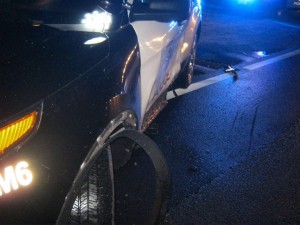 An Orleans police cruiser was struck on Route 6 yesterday evening. Photo courtesy of the Orleans Police Department.