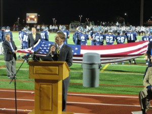 CCB MEDIA PHOTO Assistant Secretary of the Navy Sean J. Stackley speaks at the dedication ceremony for the Captain Gerald F. DeConto USN Veterans Memorial Stadium on October 23rd, 2015