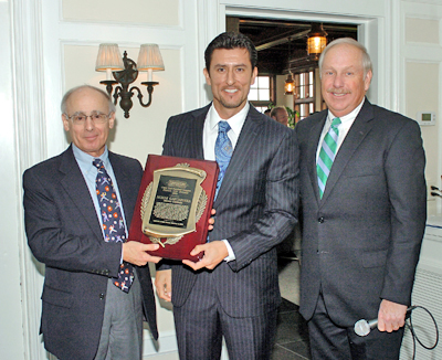 Dick Bresciani with Nomar Garciaparra and Cape League Hall of Fame Chairman Jim Higgins at the Chatham Bars Inn during the 2010 Cape League Hall of Fame induction ceremony. Photo courtesy SportsPix 