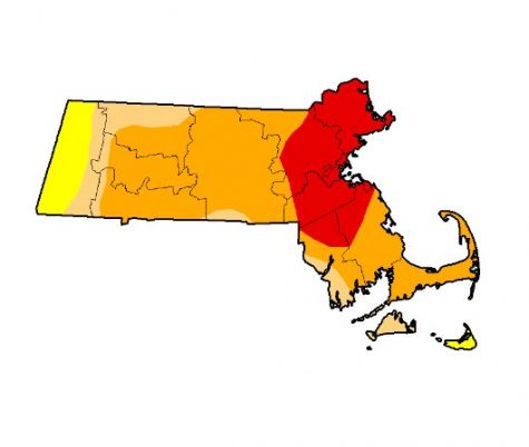 COURTESY OF THE NATIONAL DROUGHT MONITOR: The drought conditions map of Massachusetts this week. Cape Cod was elevated from moderate to severe.