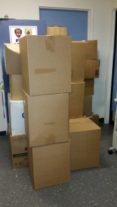 CCB MEDIA PHOTO Boxes piled up at Yarmouth police headquarters with up millions of dollars in unused prescription drugs