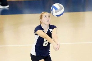 Emma Ethier and the Massachusetts Maritime Academy women's volleyball team dropped their season-opener to Becker Thursday night. MMA Athletics Photo