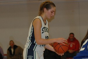 Sturgis East senior captain Emma Nemes was held to just three points in a tough, 46-25, loss to Nantucket Monday night in Hyannis. Sean Walsh/Capecod.com photos