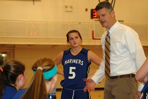 Falmouth Academy head coach Gus Adams and his Mariner girls will face Upper Cape Tech Friday night in the Division 4 South quarterfinals after sending Sacred Heart home packing, 44-27 last night. Sean Walsh/Capecod.com Sports file photo 