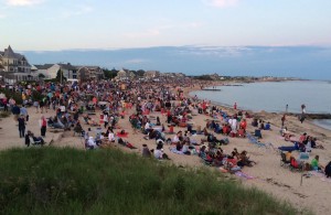 CCB Media Photo Falmouth Heights Beach at dusk just before a scheduled fireworks show Saturday night