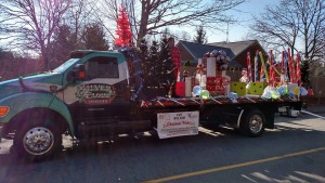 The CCB Media Float prepares for departure at the Falmouth Christmas Parade in 2015