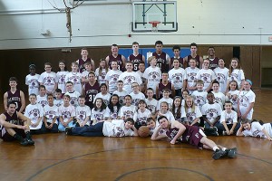 Falmouth High School Basketball players with kids from the Morse Pond Elementary School. Photo courtesy of Joe Santos