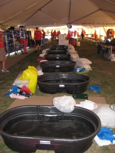 Line-up of ice tubs used to cool overheated runners