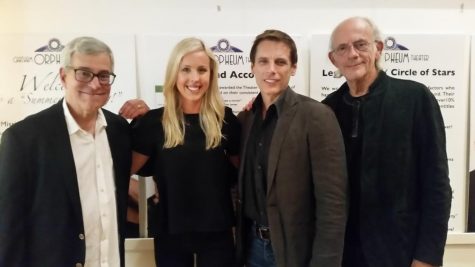 CCB MEDIA PHOTO: Back to the Future producer Bob Gale, Kayla Ippoliti, Jeff Ippoliti and actor Christopher Lloyd at the Chatham Orpheum Theater