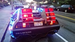 CCB MEDIA PHOTO: A replica of the Delorean used in Back to the Future parked outside the Chatham Orpheum