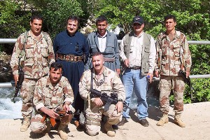 1978 Jean G. Hinkle Memorial Athletic Award recipient, West Point grad and former Red Raider football captain Ernie Audino (kneeling, right) poses with Kurdish Peshmerga fighters in Afghanistan. Photo Courtesy of Ernie Audino