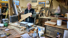BOB SURRETTE George Suokko of Cotuit in woodworking shop.