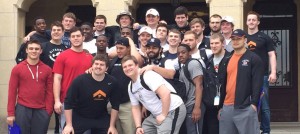 Former Barnstable High School three-sport standout Hayden Murphy seen here last week with his Princeton Tiger football teammates in Japan. Photo courtesy of Princeton Athletics