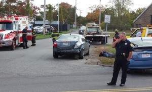 The scene of the first accident on Yarmouth Road this afternoon.