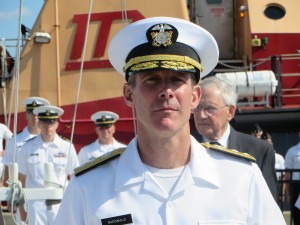 CCB MEDIA PHOTO Francis McDonald moments before taking formal command of the Massachusetts Maritime Academy in Buzzards Bay.