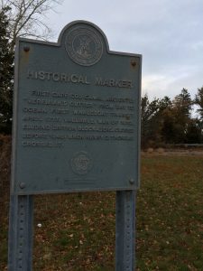 The historic marker designating where Jeremiah's Gutter once passed by. It is located near the Wendy's at the rotary in Orleans.