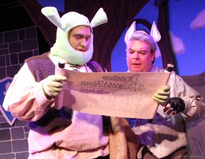James O'Neill as Shrek (left) and Terrence Brady as Donkey.