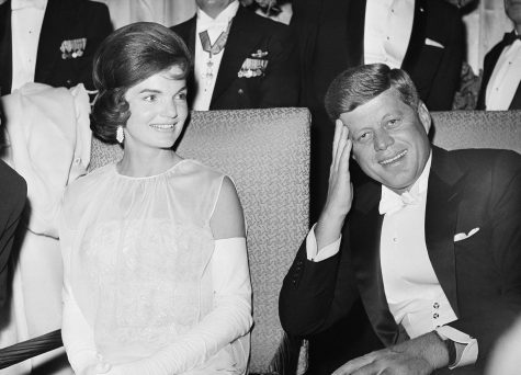 FILE - In this Jan. 20, 1961 file photo, President John F. Kennedy and first lady Jacqueline Kennedy are seated as they attend one of five inaugural balls in Washington, DC. A new documentary, "JFK: Fact and Fable," examines the role the late Jacqueline Kennedy Onassis played in shaping President John F. Kennedy’s public persona. (AP Photo, File)