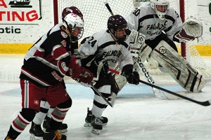 Falmouth's Jake Miller (24) collected a hat trick on New Year's Eve to pace the Clippers to a much-needed 5-2 win over the B-R Trojans. He also had an assist. Sean Walsh/www.capecod.com sports