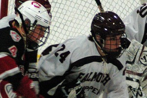 Falmouth's Jacob "Jake" Miller scored the game-winner last night in the third period versus Chelmsford. Sean Walsh/www.capecod.com sports
