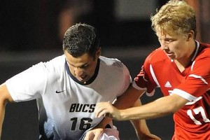 Massachusetts Maritime Academy senior forward Connor McInnis scored the Bucs' sole goal last night in a tough, 2-1, double-overtime loss to Wentworth. MMA Athletics Photo