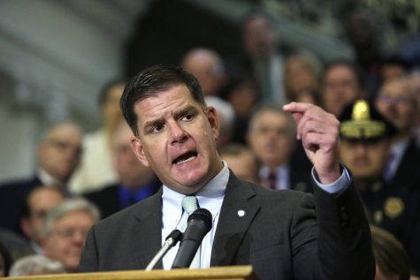 Boston Mayor Marty Walsh speaks after Mass. Gov. Charlie Baker signed sweeping legislation aimed at reversing a deadly opioid addiction crisis, during a signing ceremony at the Statehouse, Monday, March 14, 2016, in Boston. (AP Photo/Elise Amendola)