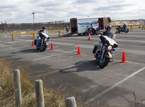 CCB MEDIA PHOTO Officers with the Cape Cod Regional Law Enforcement Motorcycle Unit have begun practicing their riding skills at the Bass River Beach parking lot in South Yarmouth.