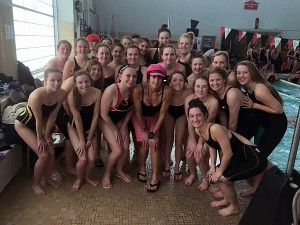 2014-15 Capecod.com Coach of the Year Katie McCully and Capecod.com Swimmer of the Year  Hannah Johnson and Nauset's  All-Cape & Islands Swimmers and teammates Photo courtesy of Sue Campbell Linnell
