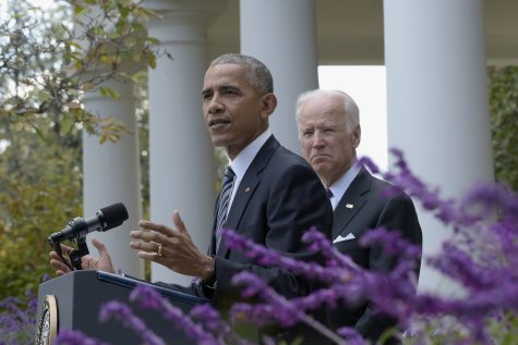 President Barack Obama, accompanied by Vice President Joe Biden, speaks about the election results, Wednesday, Nov. 9, 2016, in the Rose Garden at the White House in Washington. (AP Photo/Susan Walsh)