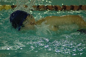 St. John Paul II swimmer Simon Zhang, an international foreign exchange student and a junior at the school, gives his best effort Sunday afternoon at the West Barnstable YMCA versus Barnstable. Sean Walsh/capecod.com sports