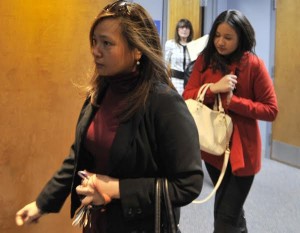 FALMOUTH-- 02/16/16 Marilyn King, left, and daughter Isabel leave court after Judge Mary Orfanello found Hyde not guilty. Steve Heaslip/Cape Cod Times021716sh26