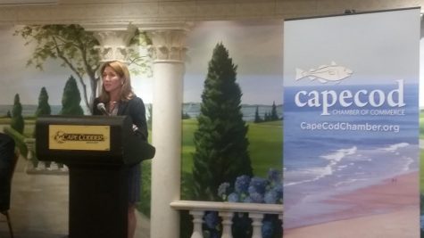 CCB MEDIA PHOTO: Lt. Gov. Karyn Polito (R) speaks at a forum in Hyannis on Question 4, which would legalize recreational marijuana