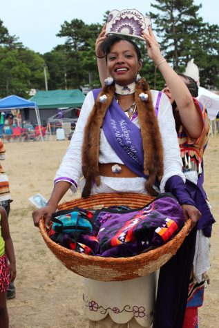 COURTESY OF THE MASHPEE WAMPANOAG TRIBE: Ciara Jackson, 20, of Mashpee, is crowned as the 2016-17 Powwow Princess during the 95th Mashpee Wampanoag Powwow Celebration over the weekend at the Cape Cod Fairgrounds in Falmouth.