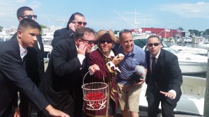 CCB MEDIA PHOTO Doug the Quahog predicts 80 days of sunshine Monday afternoon at the Flying Bridge in Falmouth.