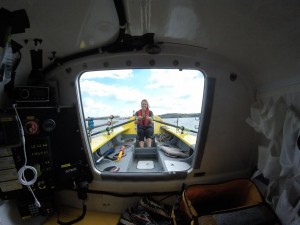 A view from the inside of the vessel to the rowing deck.