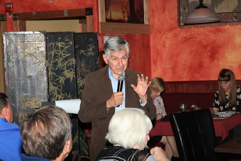 CCB MEDIA PHOTO: Former Gov. Michael Dukakis, speaking at Sandwich Chamber of Commerce Annual Meeting