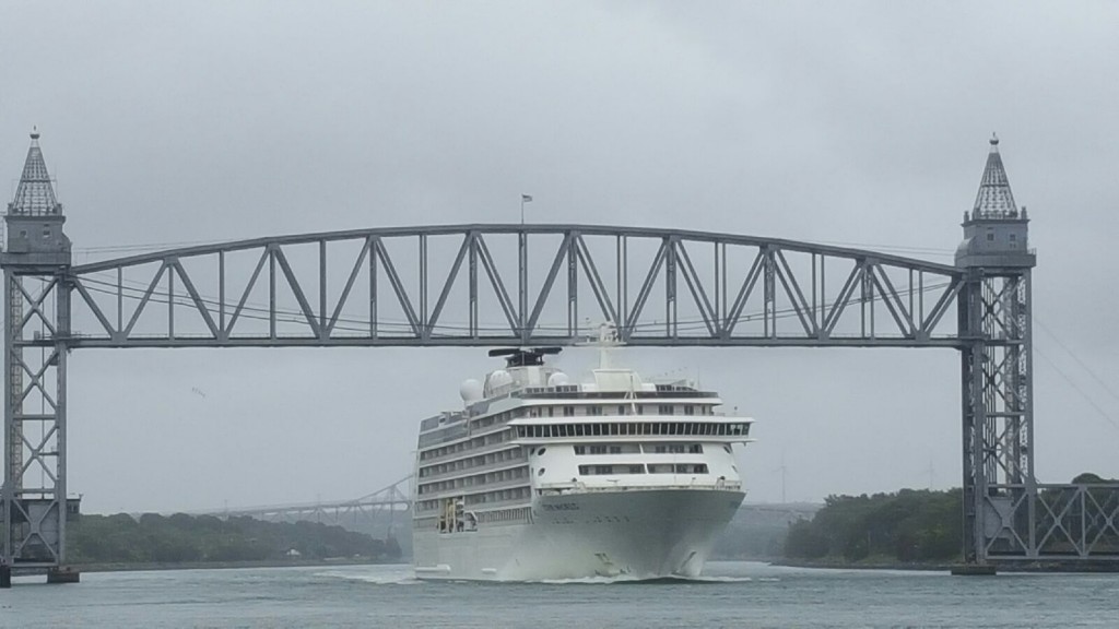 Luxury Cruise Liner "The World" Travels Underneath the Cape Cod Canal Railroad Bridge