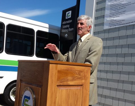 CCB MEDIA PHOTO: Cape Cod Regional Transit Authority Administrator Tom Cahir unveils initiatives to prepare for the increasing senior population on the Cape Wednesday at the Hyannis Transportation Center.