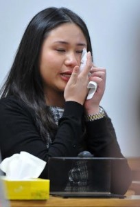 FALMOUTH-- 02/16/16-Isabel King wipes away tears while on the witness stand at Falmouth District Court on Tuesday.Steve Heaslip/Cape Cod Times021616sh11