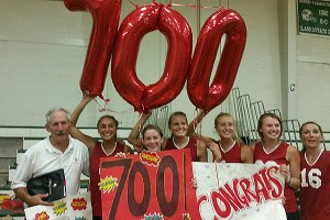Barnstable High School girls' volleyball head coach Tom Turco solidified his legendary career last night with his 700th win. Photo by Marylou Martin for Capecod.com Sports