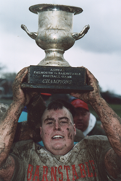 Barnstable High's Dave Wiseman celebrates the Turkey Day victory in 2005. Sean Walsh photo