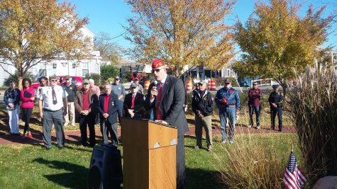 CCB MEDIA PHOTO: Brewster State Representative and U.S. Marine veteran Tim Whelan speaks during a Veterans Day ceremony in Yarmouth