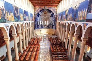 COURTESY CHURCH OF THE TRANSFIGURATION An aerial view of the interior of the Church of the Transfiguration in Orleans includes extensive sacred artwork.