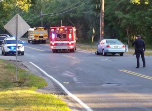 An accident involving an empty school bus on Old Bass River Road in South Dennis.