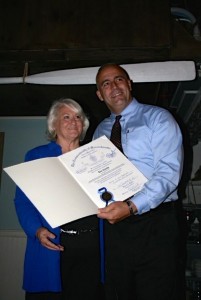 PHOTO BY KRIS CLARK Barnstable Town Council Vice President Ann Canedy receives a citation from State Representative Tim Whelan at an appreciation day that was held for Canedy earlier this month.