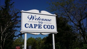 The sign at the Cape Cod Chamber of Commerce welcomes visitors.