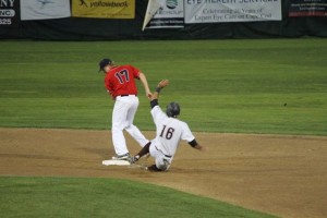 Out at second despite the slide, in Thursday night's playoff game.