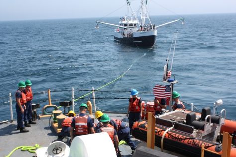 Coast Guard Cutter Tahoma responds to a disabled fishing vessel 100 nautical miles East of Chatham, July 18, 2016. Tahoma is a 270-foot Medium Endurance Cutter which primarily conducts maritime law enforcement, homeland security, and search and rescue missions in support of Coast Guard operations throughout the Western Hemisphere. U.S. Coast Guard photo by Petty Officer 2nd class Curtis L. Borner.