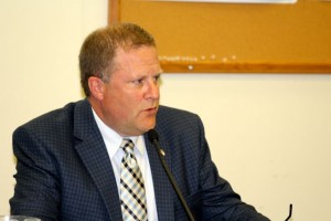 CCB MEDIA PHOTO Mashpee Police Chief Rodney Collins is interviewed by selectmen for the job of town manager.