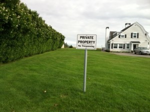 A newly erected "Private Property No Trespassing" sing is on Cross Street off Long Beach Road in Centerville.